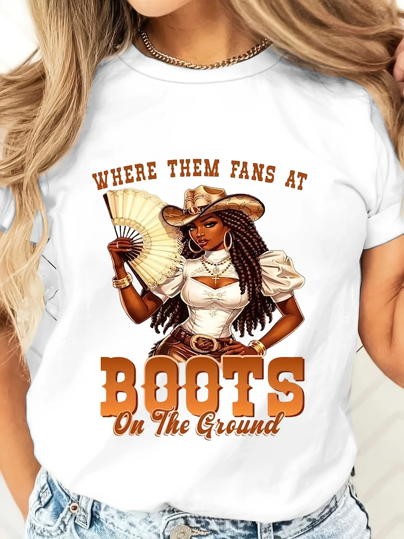Where Them Fans At Boots On The Ground Graphic T-Shirt, Western Cowgirl Theme, Festival Party Wear
