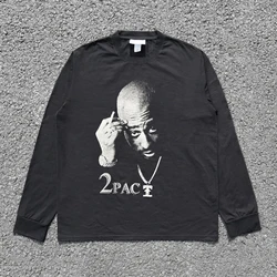 Rap Tupac 2pac Vintage T shirt Oversize Hip hop Long Sleeve Spring and Autumn Tee 100%Cotton Skateboard mens clothes 2024New