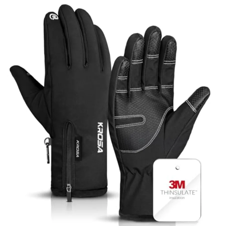 Guantes de invierno krosa para hombre y mujer hechos con 3M Thinsulate, guantes de esquí impermeables para clima frío con 10 dedos compatibles con pantalla táctil