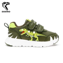 EXDINO เด็กทารก LED T-REX หนังฤดูใบไม้ร่วงใหม่เด็กผู้หญิงกระพริบรองเท้าผ้าใบ Light Up ไดโนเสาร์เด็กเล็กสบายๆกีฬารองเท้า