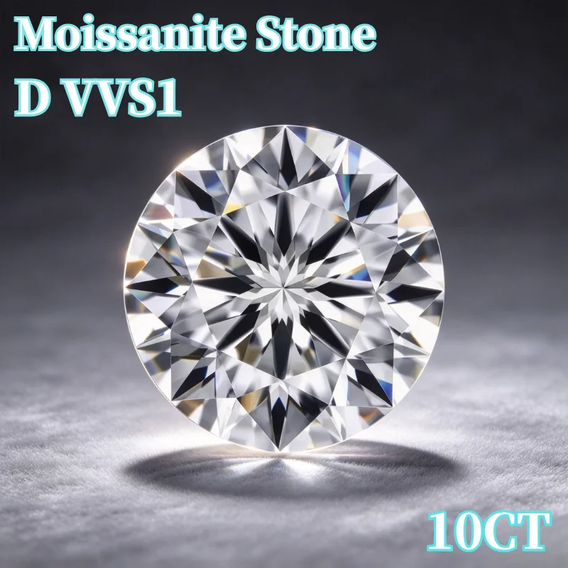 10ct White D Color Moissanite Stone with Certificate VVS1 Clarity Lab Grown Moissanite Diamond Pass Diamond Tester for Jewelry Making