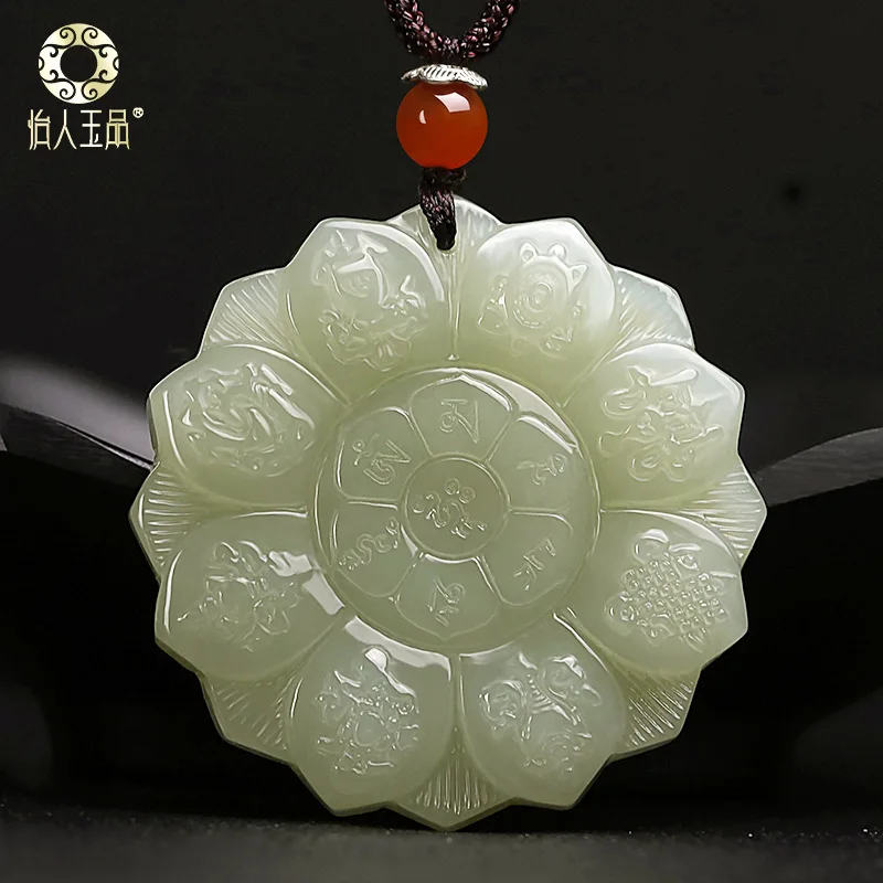 Hetian Green Jade Six-Character Mantra Pendant Necklace Men And Women