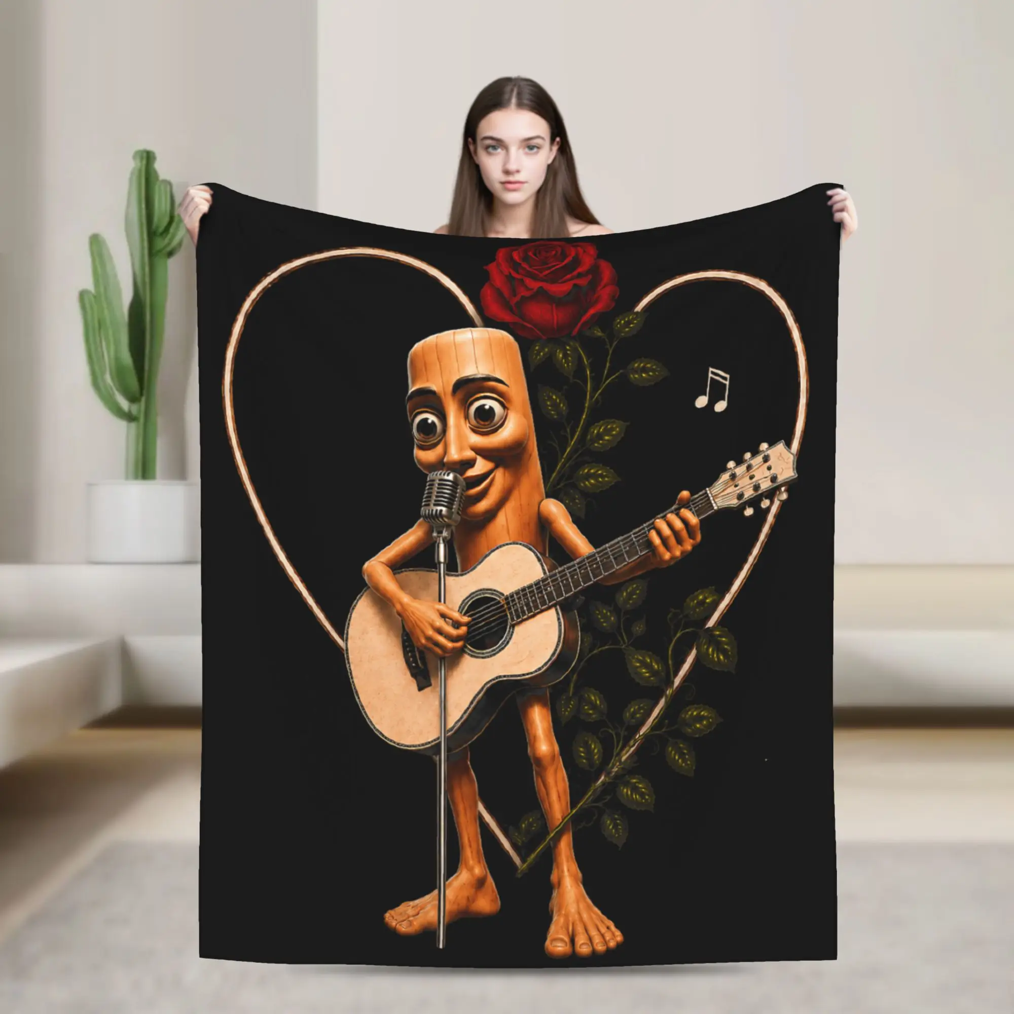 Tung Tung Tung Sahur Romantic Guitar Music Throw Blanket Soft Cozy Trend Blanket For Living Room Flannel Bedspread Bed Cover