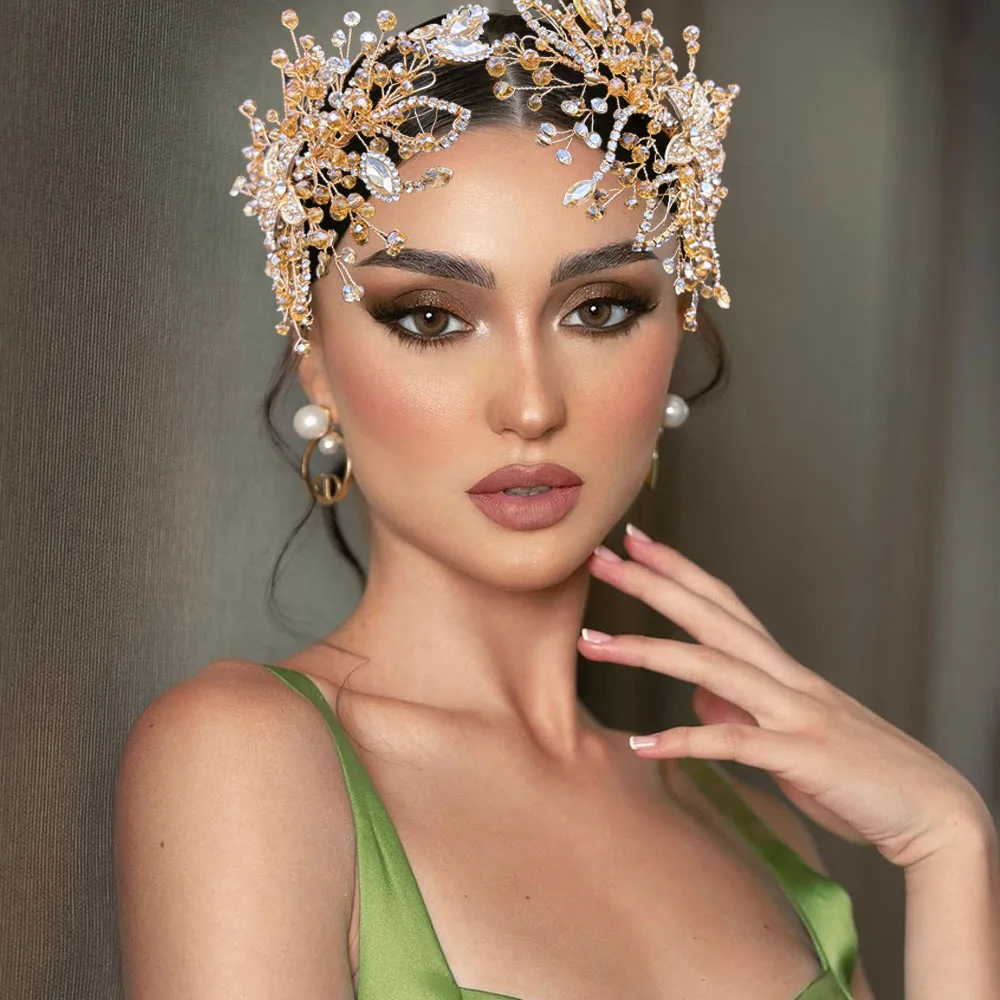

DZ289 Silver Gold Handmade Bridal Headbands Custom Crystal Hollow Wedding Headpiece Sparkling Hair Piece Bride Headwear