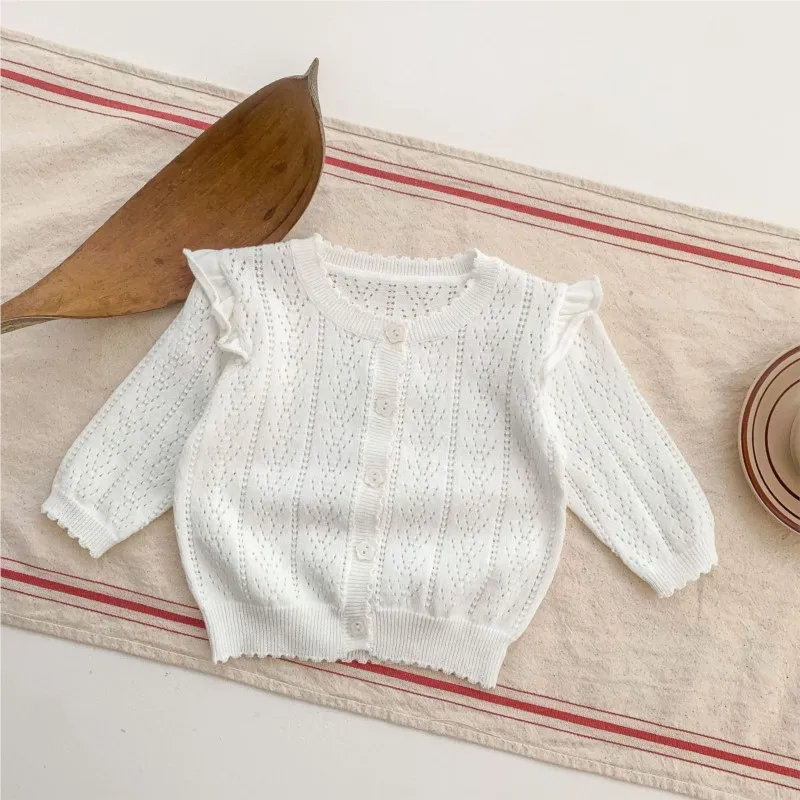 2024 Korean Spring Summer Toddler Baby Girl Cardigan Long Sleeve Breathable Knitted Air-conditioned Infant Girl Thin Coat