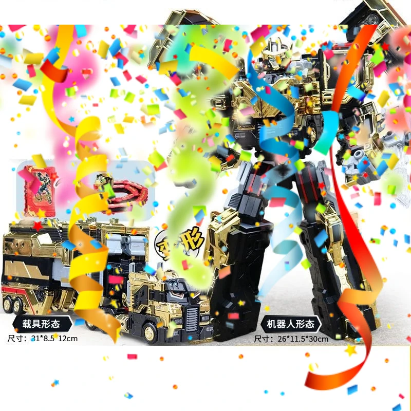 Black Gold Collector’s Edition 30CM Robot Car Card Toy HEAVY IRON Trailer Cargo Truck Action Figure ABS Transformation Model