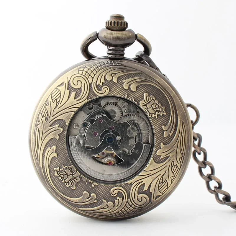 Flap Skeleton Pocket Watches Mechanical Automatic Wall  Watch For Men Women Retro Steampunk Necklace Chain relogio