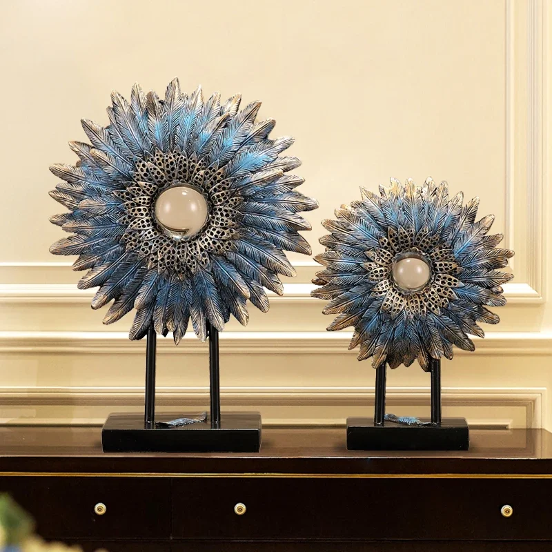 

Creative Resin Decoration European Style Retro Round Eye Feather Crafts Desktop Decor Living Room Study Decorations декор