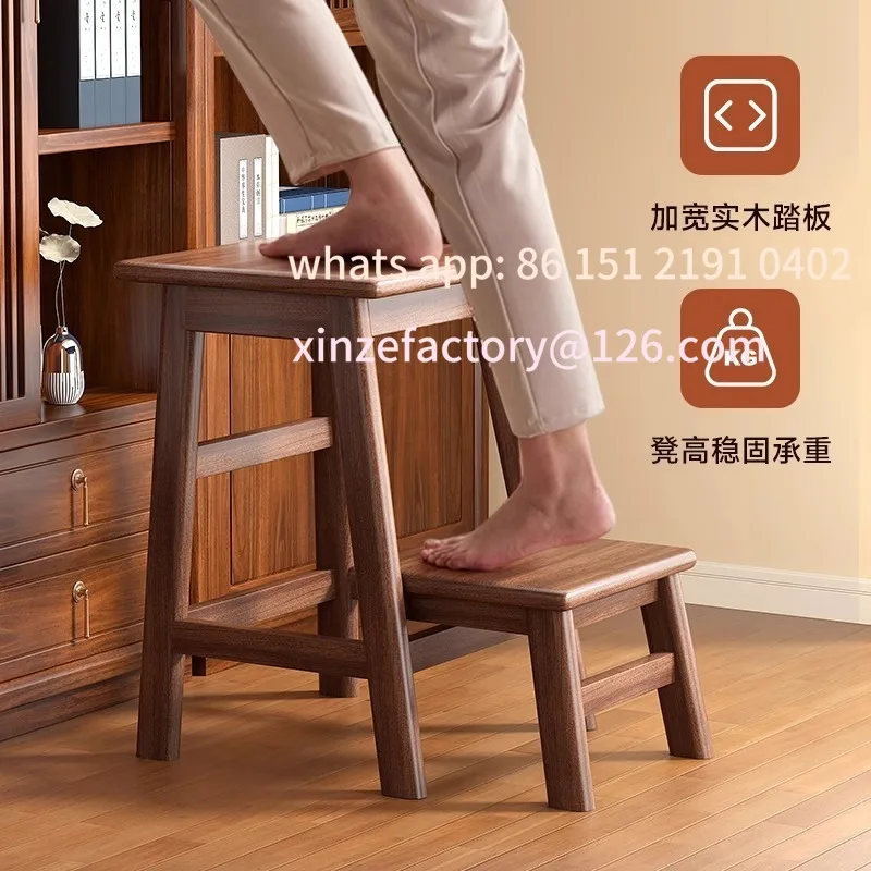 

Customizable wood ladder Household climbing stool Multifunctional foldable two-step ladder Solid wood stool