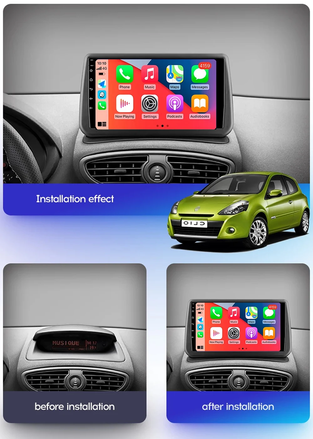 Android 14 Carplay Car Radio For Renault Clio 3 CLIO 3 2005 2006 2007 - 2014 Navigation GPS Multimedia Player WiFi+4G stereo BT