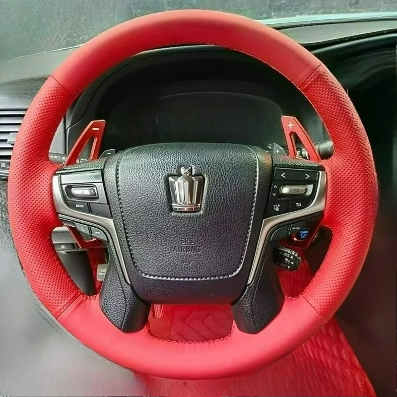 

Hand-stitched renovation red leather car steering wheel cover For Toyota Land Cruiser 2016-2019 Land Cruiser Prado 2018