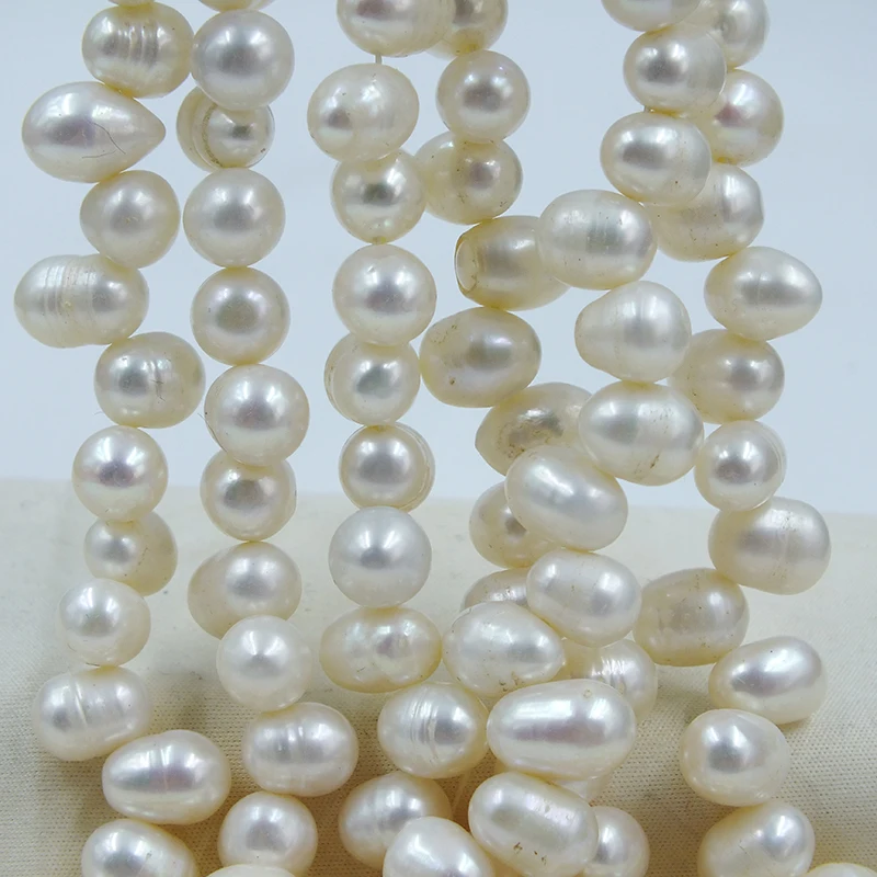 3 shares DIY  white Fresh Water Pearl 9-10mm Peach Dancing Rice Drop Shape 15 