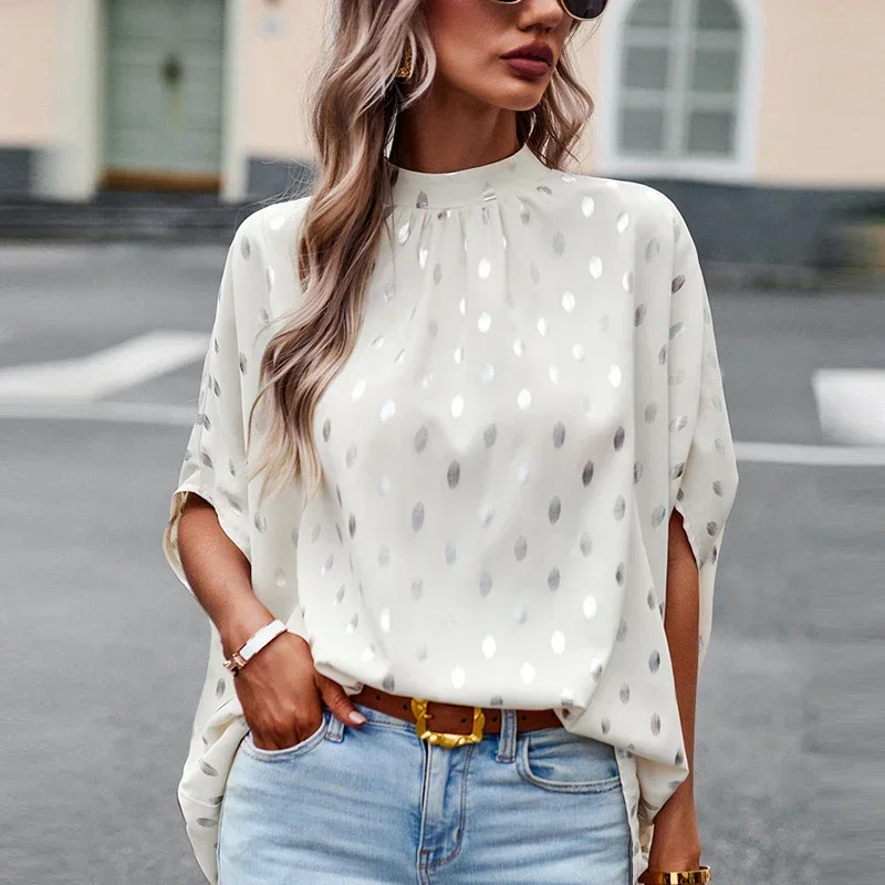2023 Polka Dot Shirts Top Women Retro Autumn Blouse Ruffles Long Sleeve Casual Chiffon Ladies Tops Fashion Clothing Blusas New