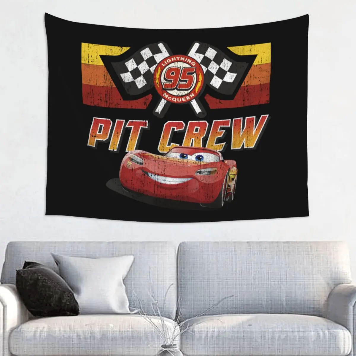 Custom Lightning McQueen Pit Crew Tapestries for Living Room Hippie Wall Hanging Tapestry Home Decoration