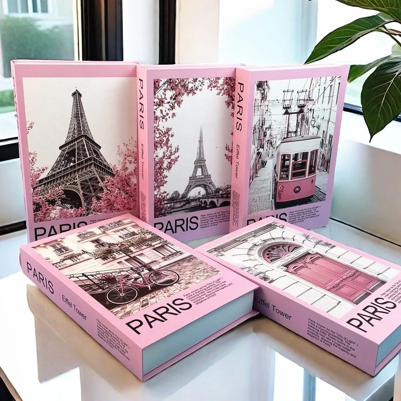 

Pink Home Decor Fake Book Storage Box Luxury Perfume Morris Flowers Paris Tower Decorative Coffee Table Books Faux Livre Bedroom