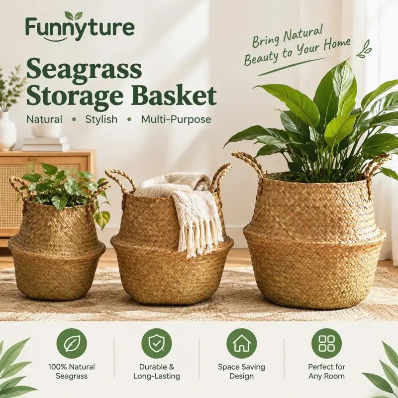 Foldable Nordic Woven Flower Pot Space Saving Large Light Luxury Basket for Home Garden Decor
