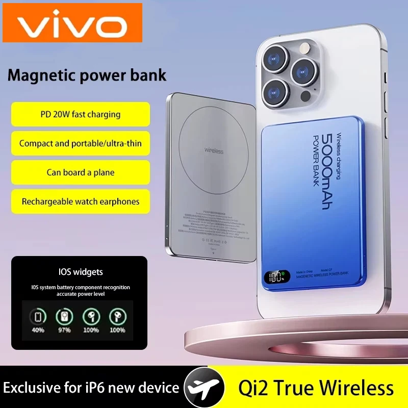 

VIVO 10000mAh Magnetic Wireless Power Bank New Qi2 Alloy Backup Battery PD20W Fast Charging External Battery For Magsafe iPhone