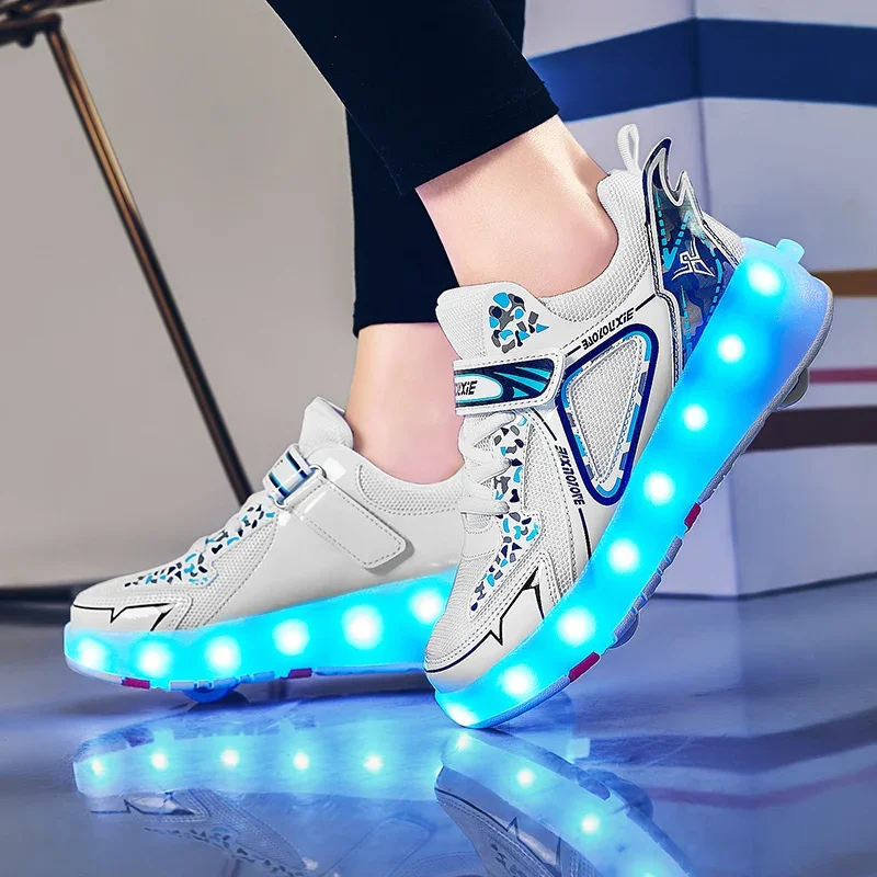 Zapatos informales para niños con ruedas desmontables LED, patines, zapatos deportivos ligeros y cómodos resistentes al desgaste para niños