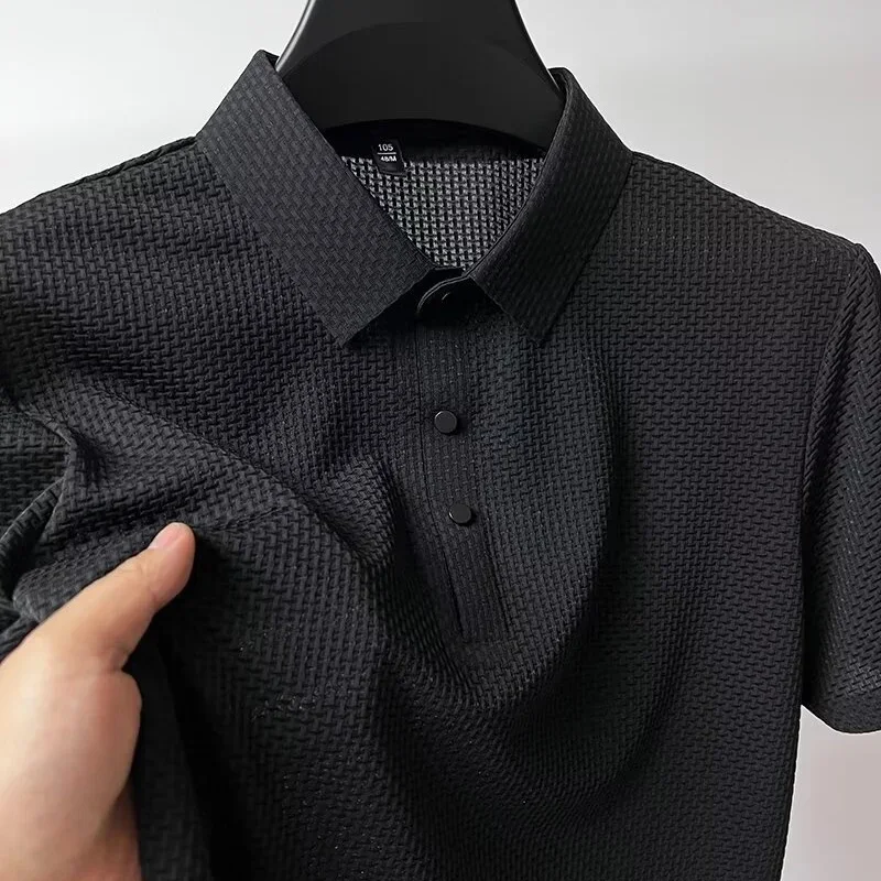 Men's Waffle Texture Polo Shirt Short Sleeve Lapel T-shirt Breathable Quick Dry Business Casual Summer Tops