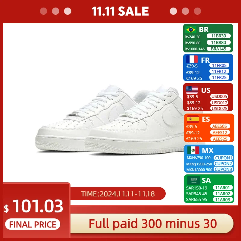 Nike AirForce1 Pure white sneakers for men and women CW2288-111