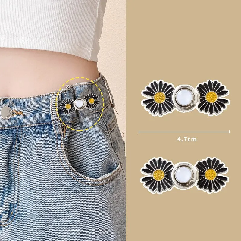 2 Stück Gänseblümchen Blumen Hosen Broschen Schnallen stifte straffen Taille Taille Clip verstellbarer Druckknopf abnehmbarer Knopf für Hosen Jeans