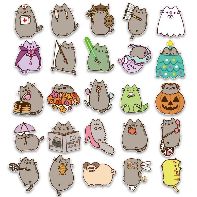 50PCS Pusheen Series Stickers Cartoon DIY Phone Suitcase Noteobook Cute Fat Cat Decals Anime Children Gifts Cute Toys 2024 New