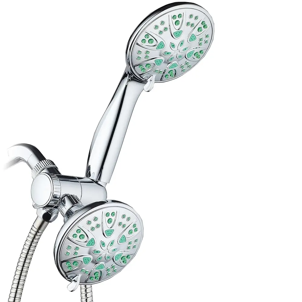 

Antimicrobial/Anti-Clog High-Pressure 30-setting Dual Head Combination Shower with Microban Nozzle Protection From Growth of