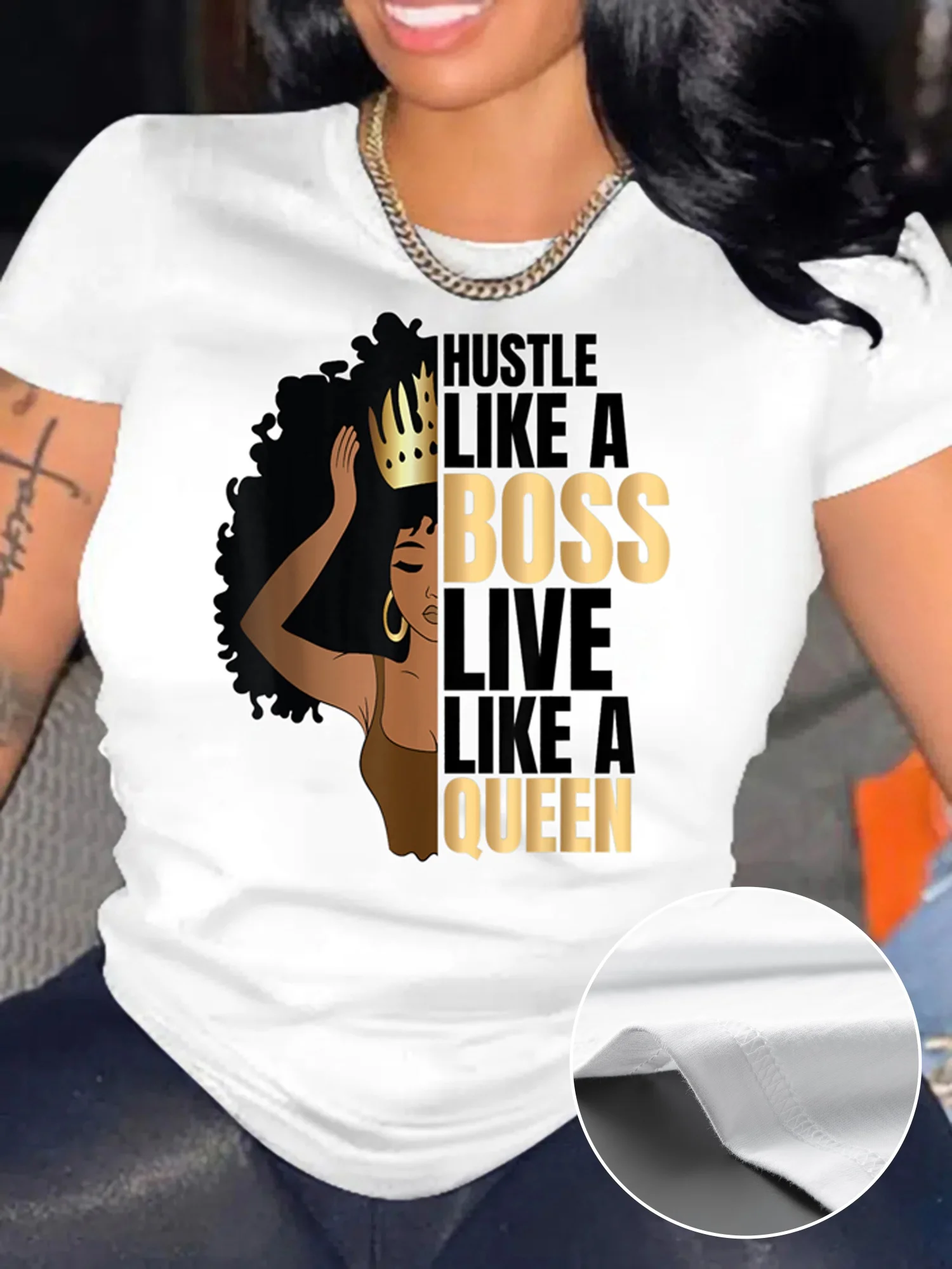 Padrão e carta impressão tripulação pescoço camiseta primavera verão casual manga curta camiseta roupas femininas