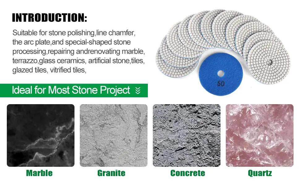 11-teiliges 100-mm-4-Zoll-Diamant-Polierpad-Set für Nass-/Trockenpolitur von Granit-, Stein-, Beton- und Marmoroberflächen, Schleifscheiben-Set – Detail 4