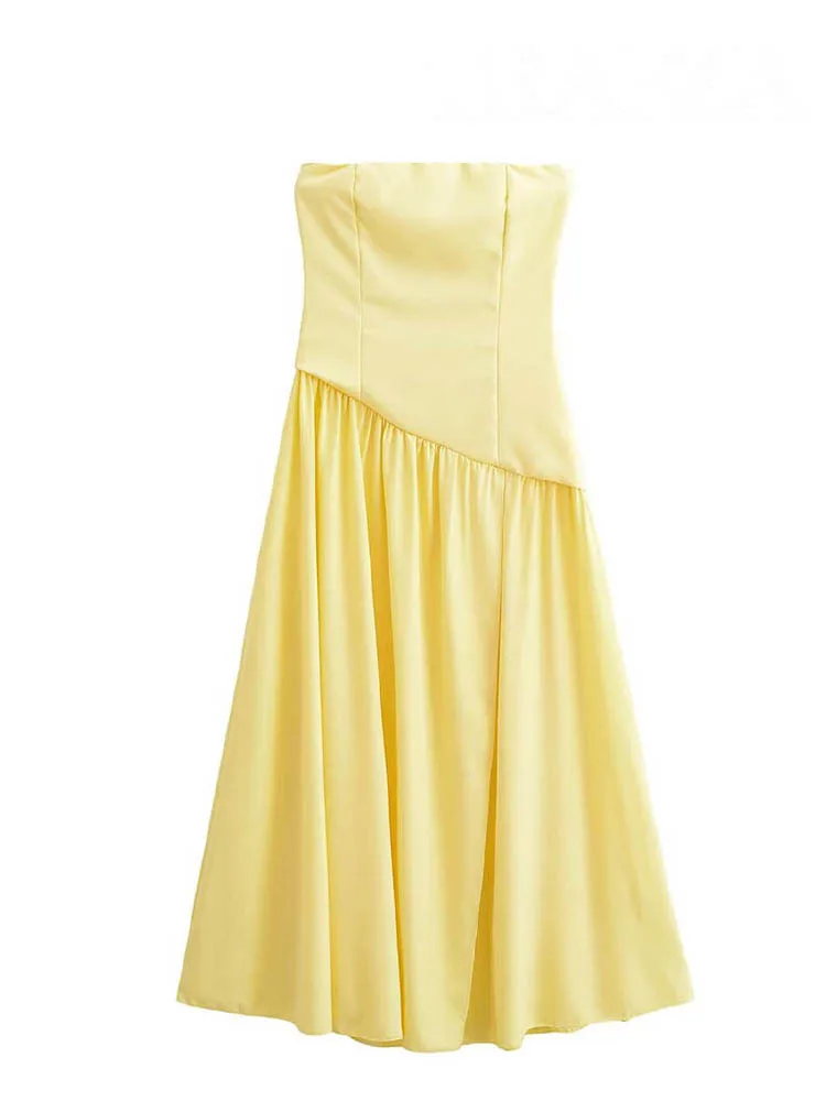 

HH Women's Off-Shoulder Long Dress Sexy Pleated Sleeveless Backless Dress Summer Woman Elegant Temperament Party Dress