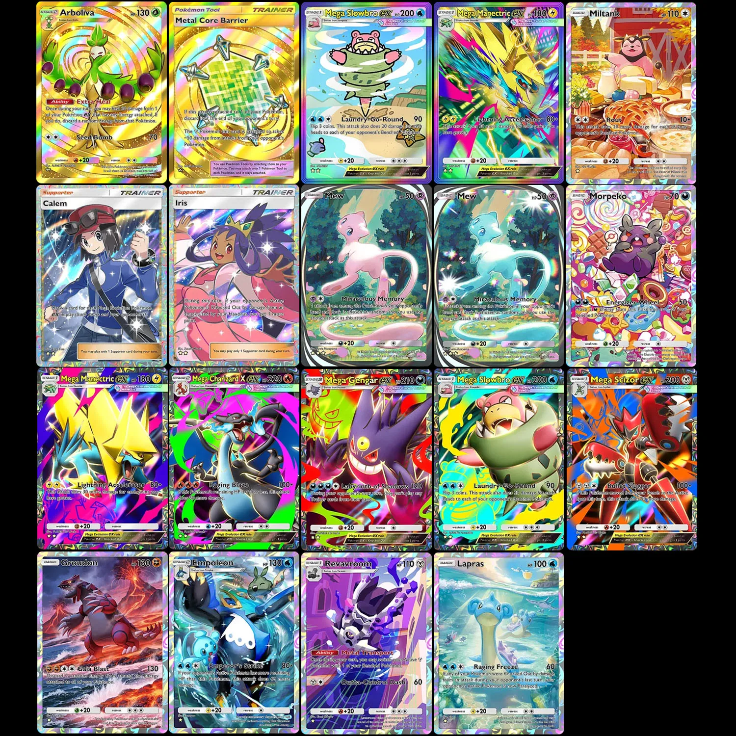 

Self Made Pokemon Pocket Mega Shine B2b Mew Arboliva Mega Manectric Slowbro Gengar Scizor Charizard X ex Game Card Toy