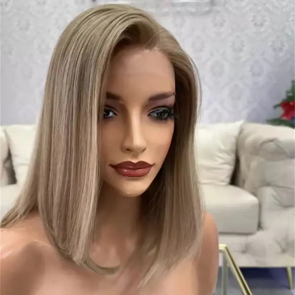 Natural Density Wig 13x4 Ombre Light Blonde Brown Synthetic HD Lace Front Wig Heat Resistant Fiber Wigs Realistic Look Hairline