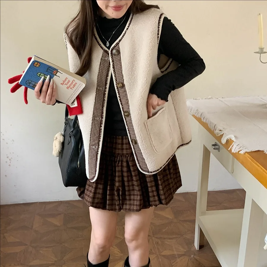 

Женский лоскутный свободный жилет без рукавов, повседневное осеннее пальто 2025 года, новый стиль