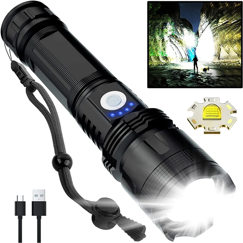 Super Bright Flashlight Rechargeable High Powerful Aluminum Alloy Led Torch Zoom Usb Hand Lantern Outdoor Tactical Flash Light