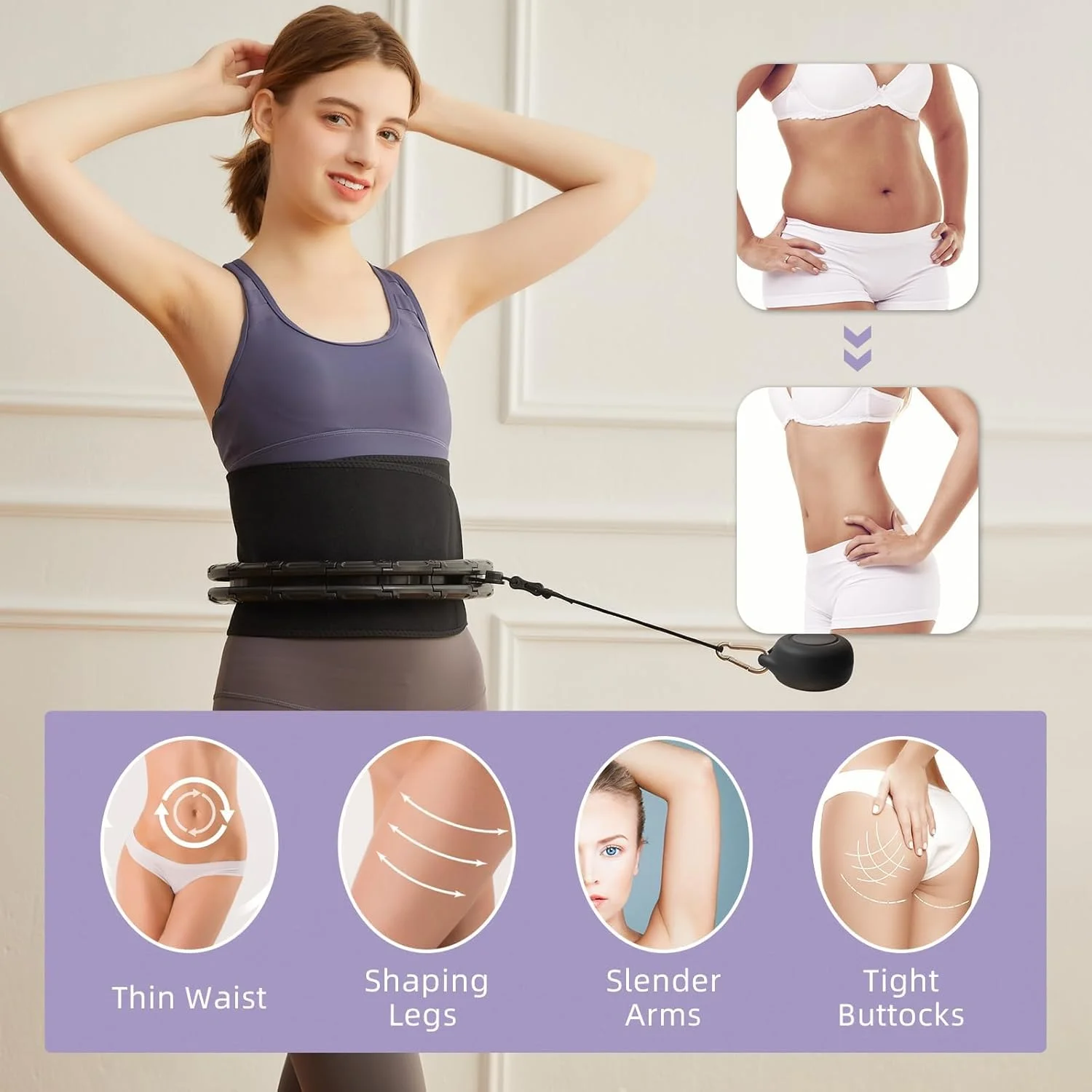 Weighted Fit Hoop Plus Size for Adult Weight Loss, 32 Detachable Links Smart Fitness Hoop, Fitness and Massage 2 in 1,  for Adul