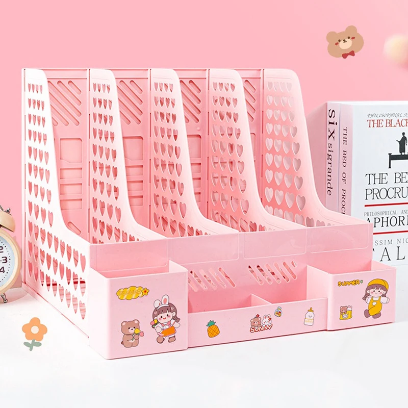 Large Capacity Folder Storage Box File Rack With Pen Holder Desktop Multi-layer Shelf Office Organizer File Rack Home Bookshelf