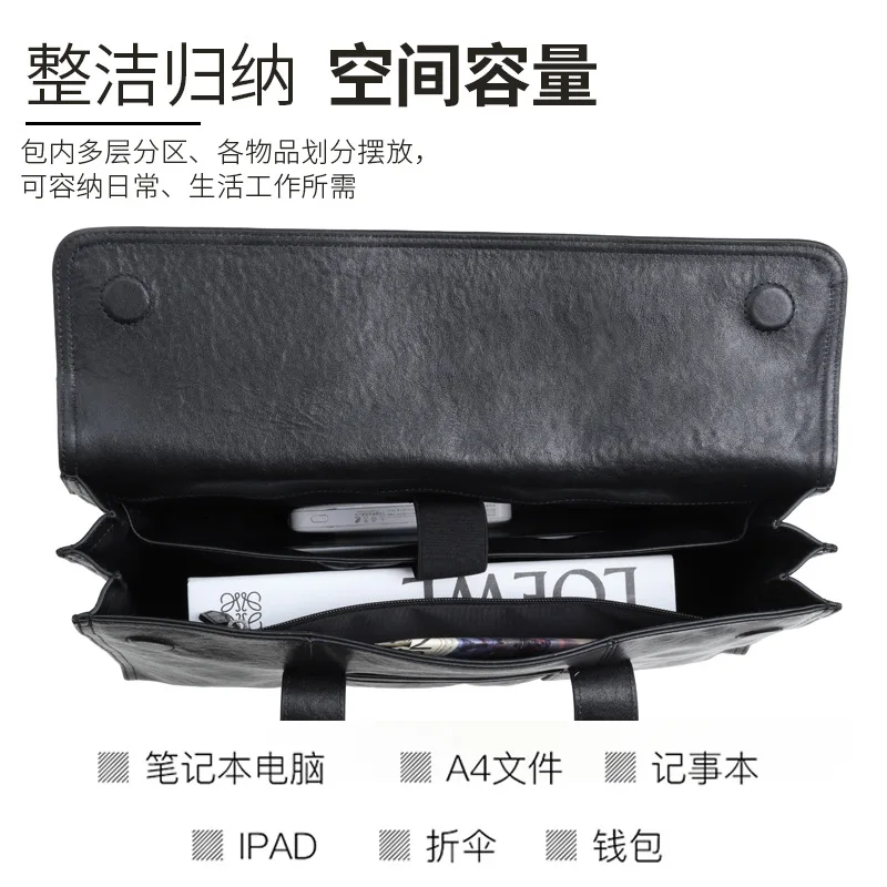 Briefcase Casual Genuine Leather Bag Top Layer Cowhide Business Large Capacity Men's Handbag Fashion Expandable