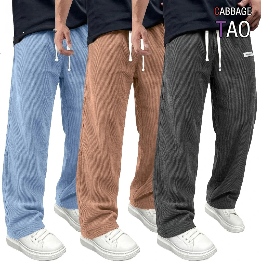 

Mens Outdoor Casual Corduroy Trousers Drawstring Elastic Waist Straight Leg Sweatpants Loose Fit Joggers with Pockets for Wear