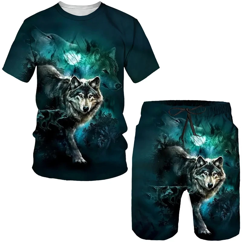 3D Print Classical Wolf Tees/Sets Summer Men Women T-Shirt&Shorts Suit Personality Joggers Tracksuit Hip Hop Streetwear Clothin