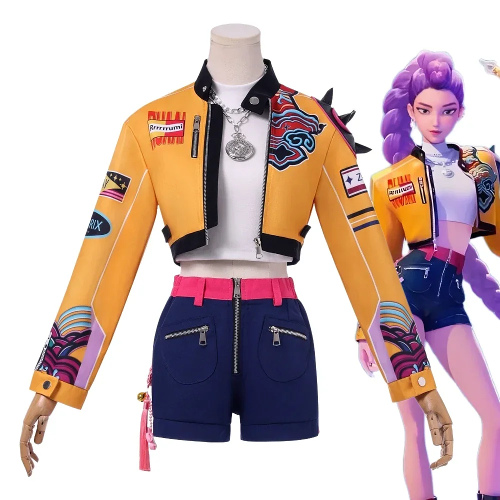 

New Anime KPop Demon Hunters Rumi Cosplay Costume Girl Top Coat Shirts Full Set Rock Punk Performance Clothes Halloween Outfits