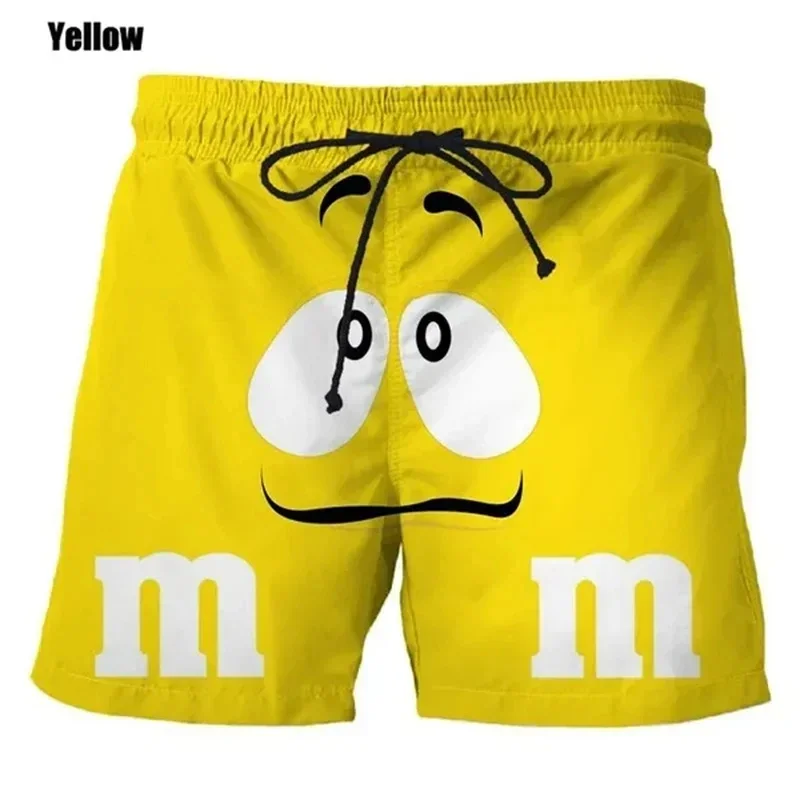 Summer Men\'s Athletic Quick Dry Shorts Quarter Pants Funny M&M\'s Chocolate Bean 3 D Printed Beach Shorts Hawaii Men\'s Shorts