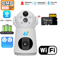 8MP 4K 4G/WiFi IP Camera Dual Lens Dual Screen Low Powered Battery Baby Monitor PIR Human Detection Night Vision Security Camera