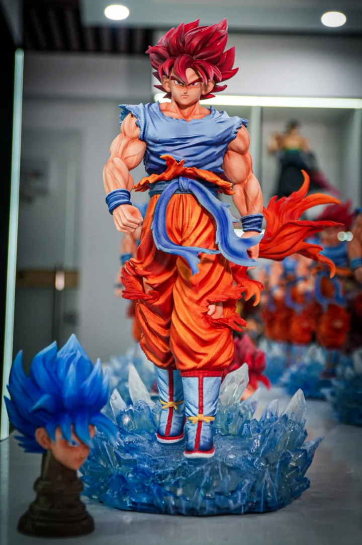 

JT Dragon Ball Super Sanya Man Super Blue - Super Red Sun Wukong -33CM Double Headed Carving Luminous Statue Model Handmade