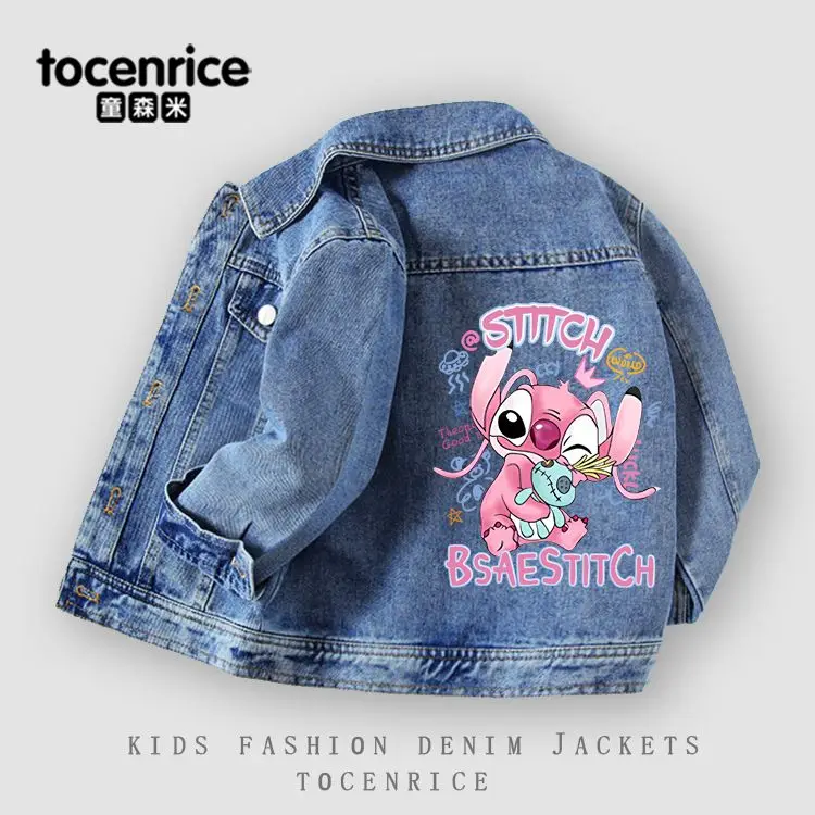 

Куртка с героями мультфильмов Disney Girls Stitch, осенняя мягкая и удобная джинсовая куртка для мальчиков и девочек, детская спортивная куртка, топ, праздничные подарки