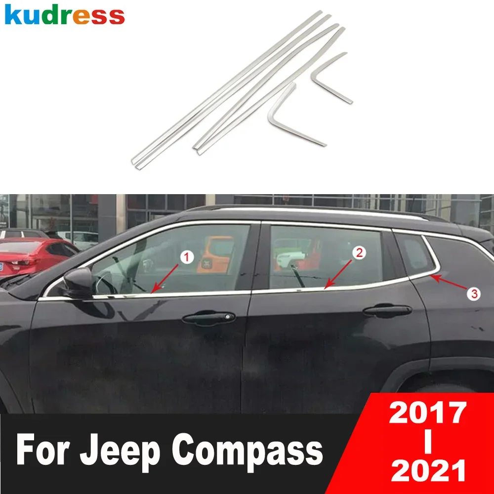 

Для Jeep Compass 2017 2018 2019 2020 2021, автомобильные нижние накладки на пороги из нержавеющей стали, центральные стойки, аксессуары для полос