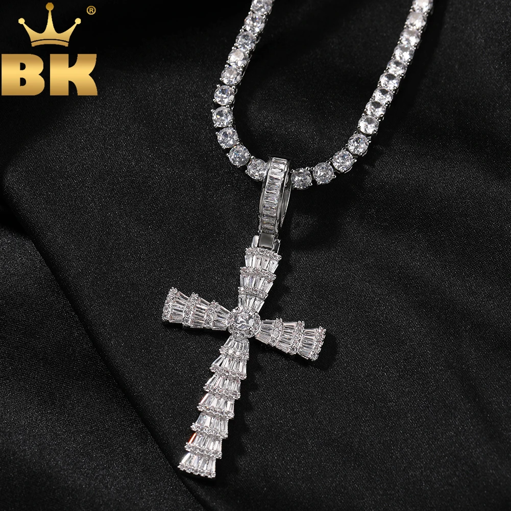 

TBTK Multi Layers Vintage Cross Pendant Necklace Iced Out Cubic Zirconia Baguettecz Charms Hiphop Jewelry for Gift