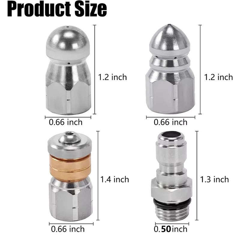 Sewer Jetter Nozzles Drain Cleaning Nozzles Tips for Pressure Washer 1/4 Inch Quick Connector for Sewer Industrial Pipe Clean