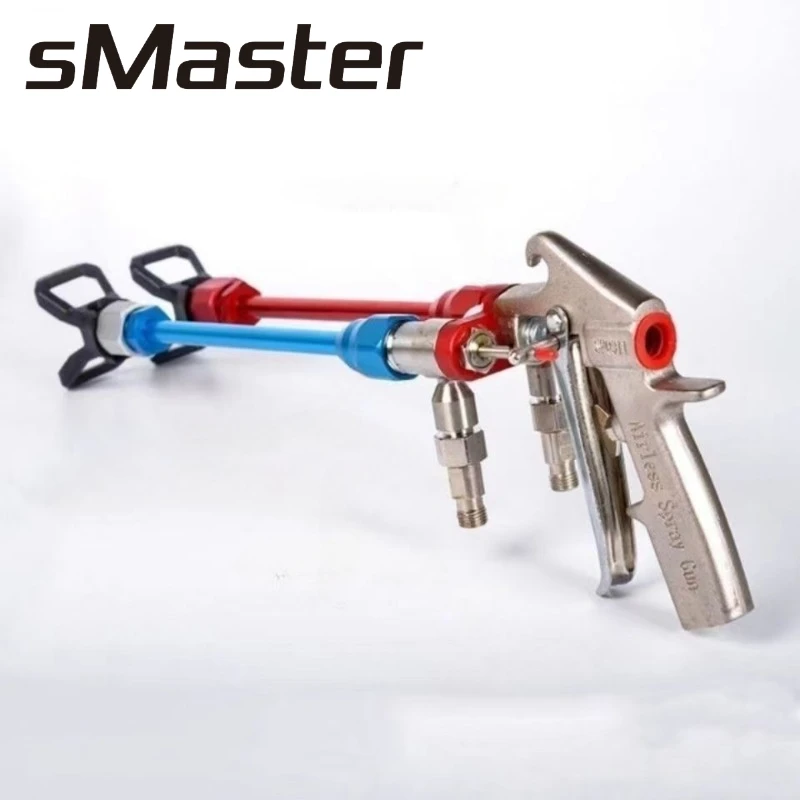 sMaster AirMix Spray Gun 2 Components Spray Materials Mixture 2K Paints Out Mix Spraying Coating Airless  Pistol 2 Line Gun