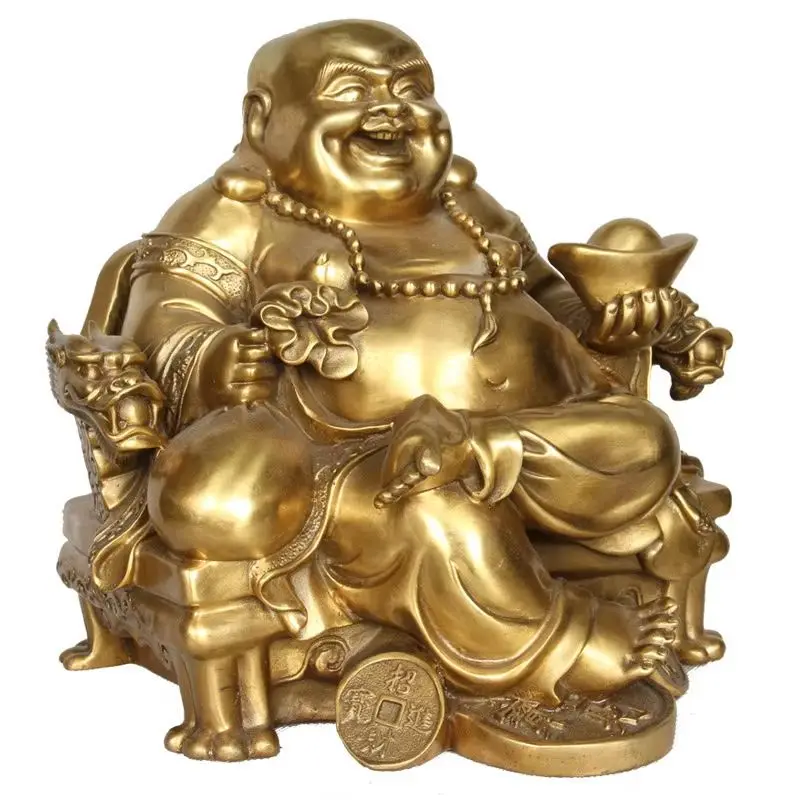 Golden Laughing Buddha Statue Chinese Feng Shui Lucky Money Maitreya BuddhaHome Garden Decoration Statues