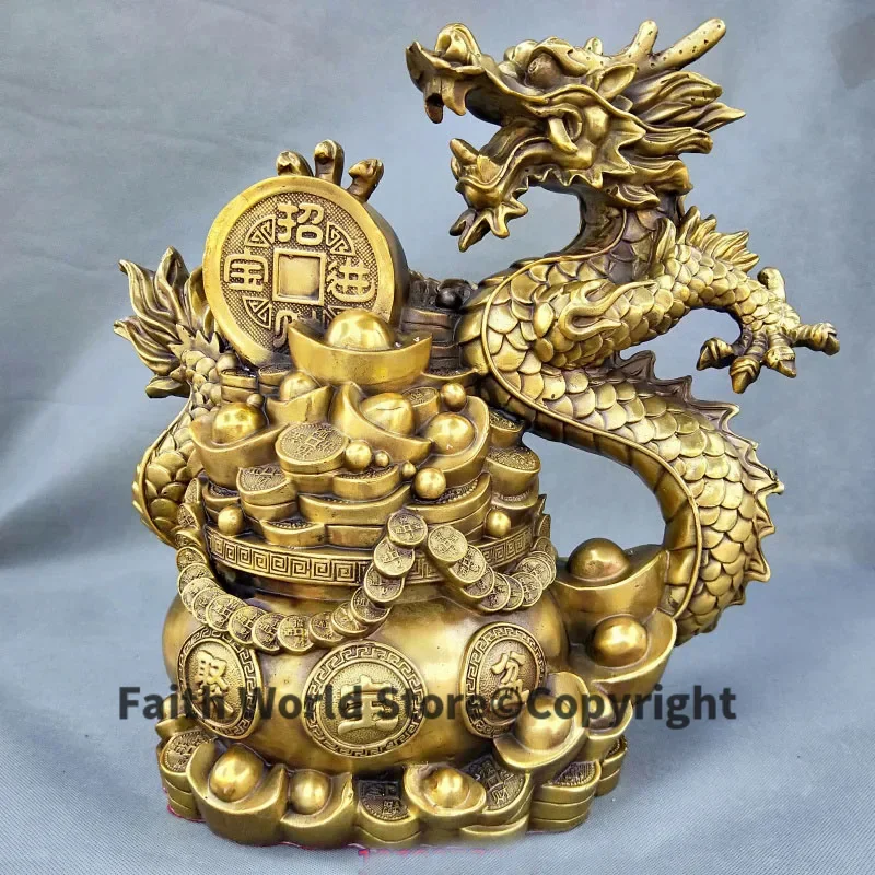 37CM LARGE # HOME Shop hall TOP decoration ART FENG SHUI Business Good luck bring in wealth Drawing Money royal dragon Statue